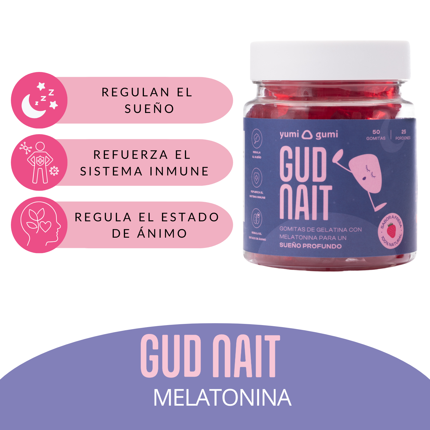 Gud Nait (50 UND) | Gomitas sabor fresa
