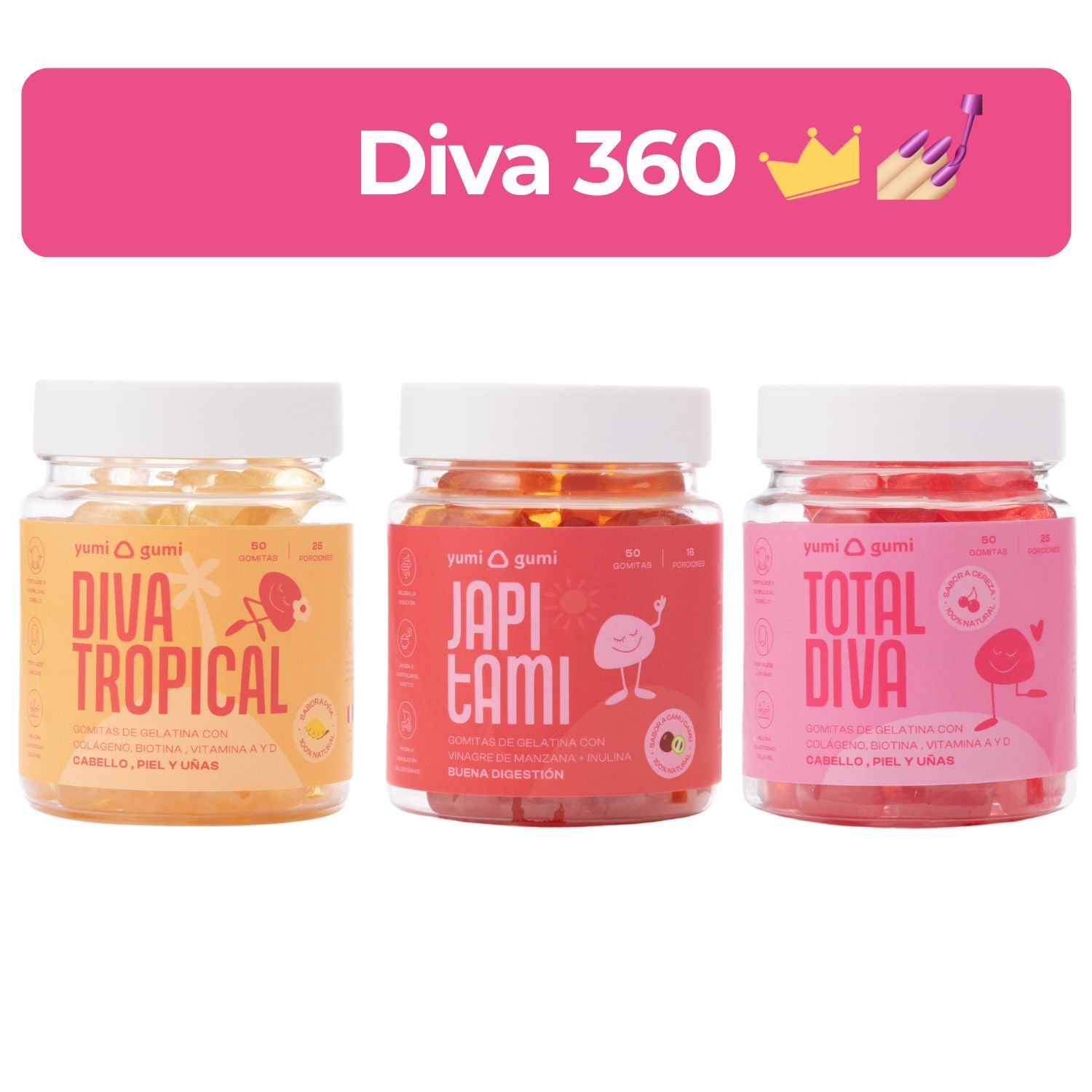 Pack trio minis Diva 360 (pomos 50 gomitas)