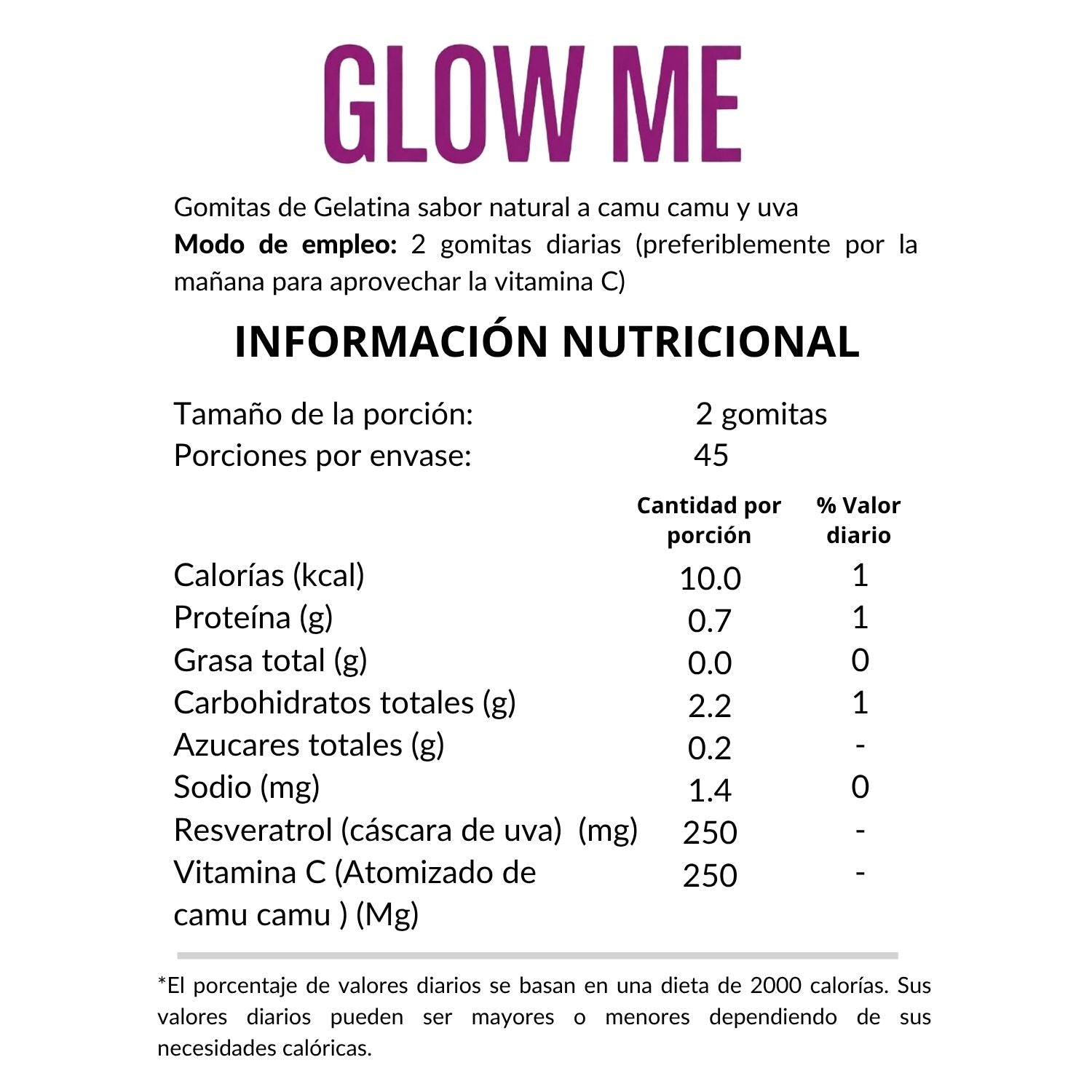 Glow Me (90 UND) | Gomitas Resveratrol sabor camu camu y uva
